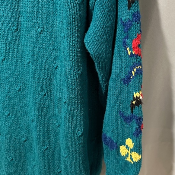 Teal Vegas Sweater Hand Knit Cotton Crochet Cuff Queen King Jack Joker Gambler - Picture 8 of 9